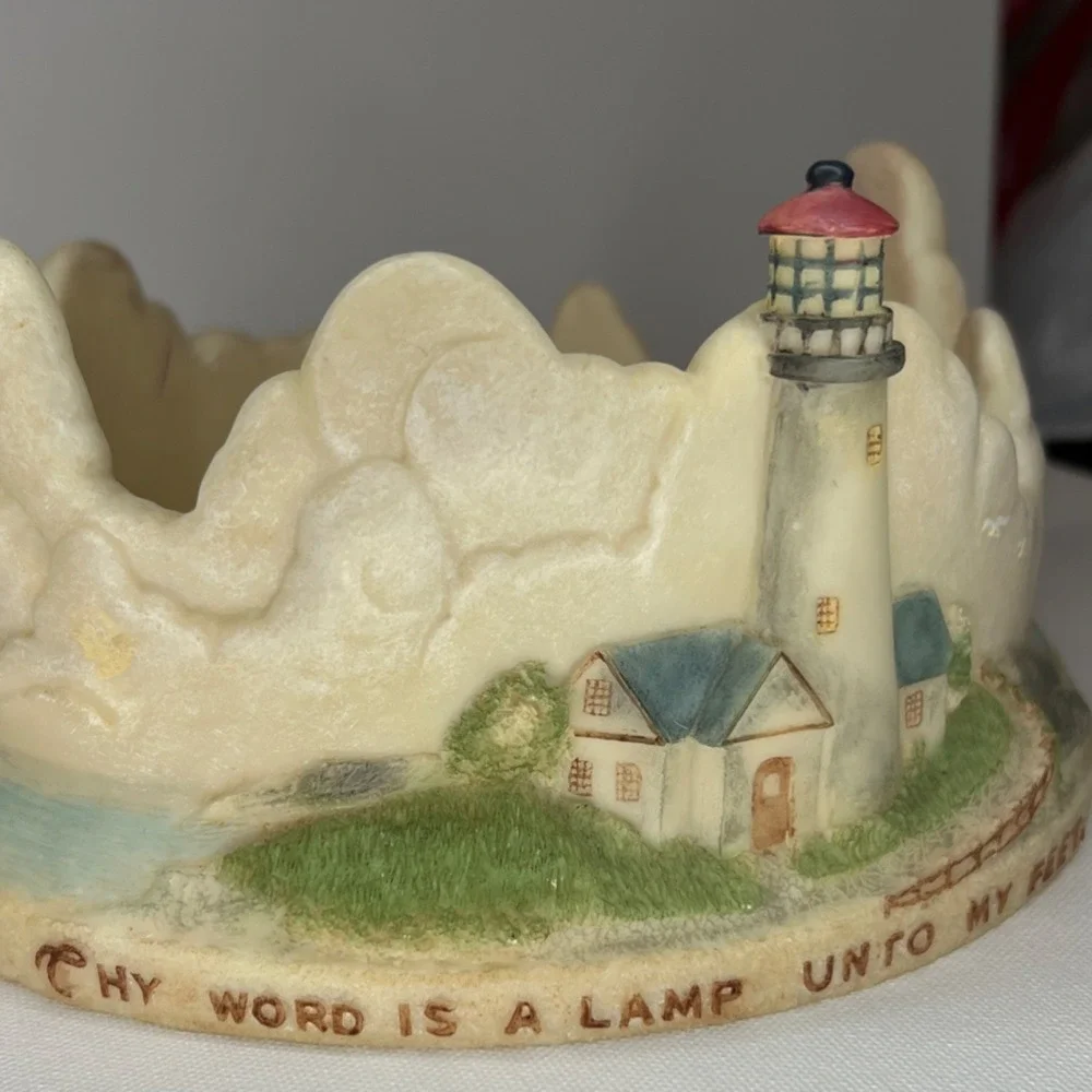 Religious Lighthouse Candle Holder Thy Word Is A Lamp Unto My Feet Resin Base